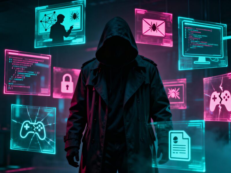 An editorial-style illustration of a security team reviewing routine cyber hygiene practices on dashboards, laptops, and mobile devices in a modern office.